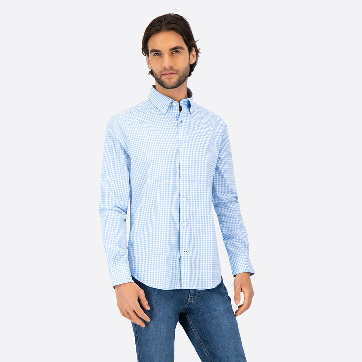 CAMISA CLASSIC FIT EN POPELINA CUADROS BLUE YONDER