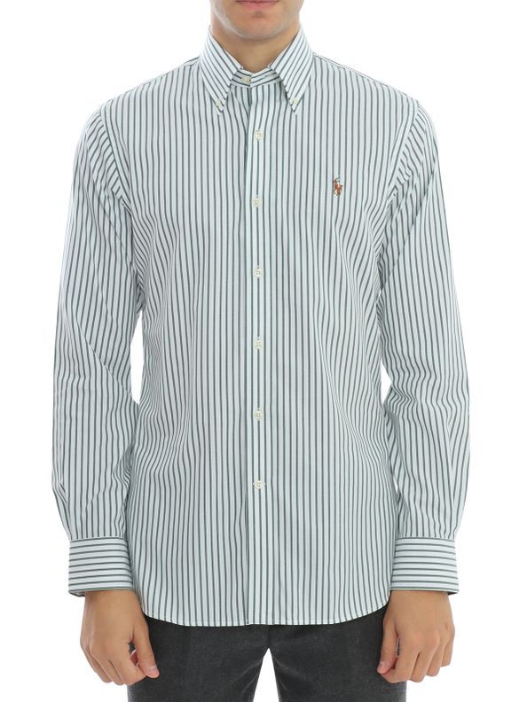 CAMISA EN POPELINA CUSTOM FIT A RAYAS VERDE