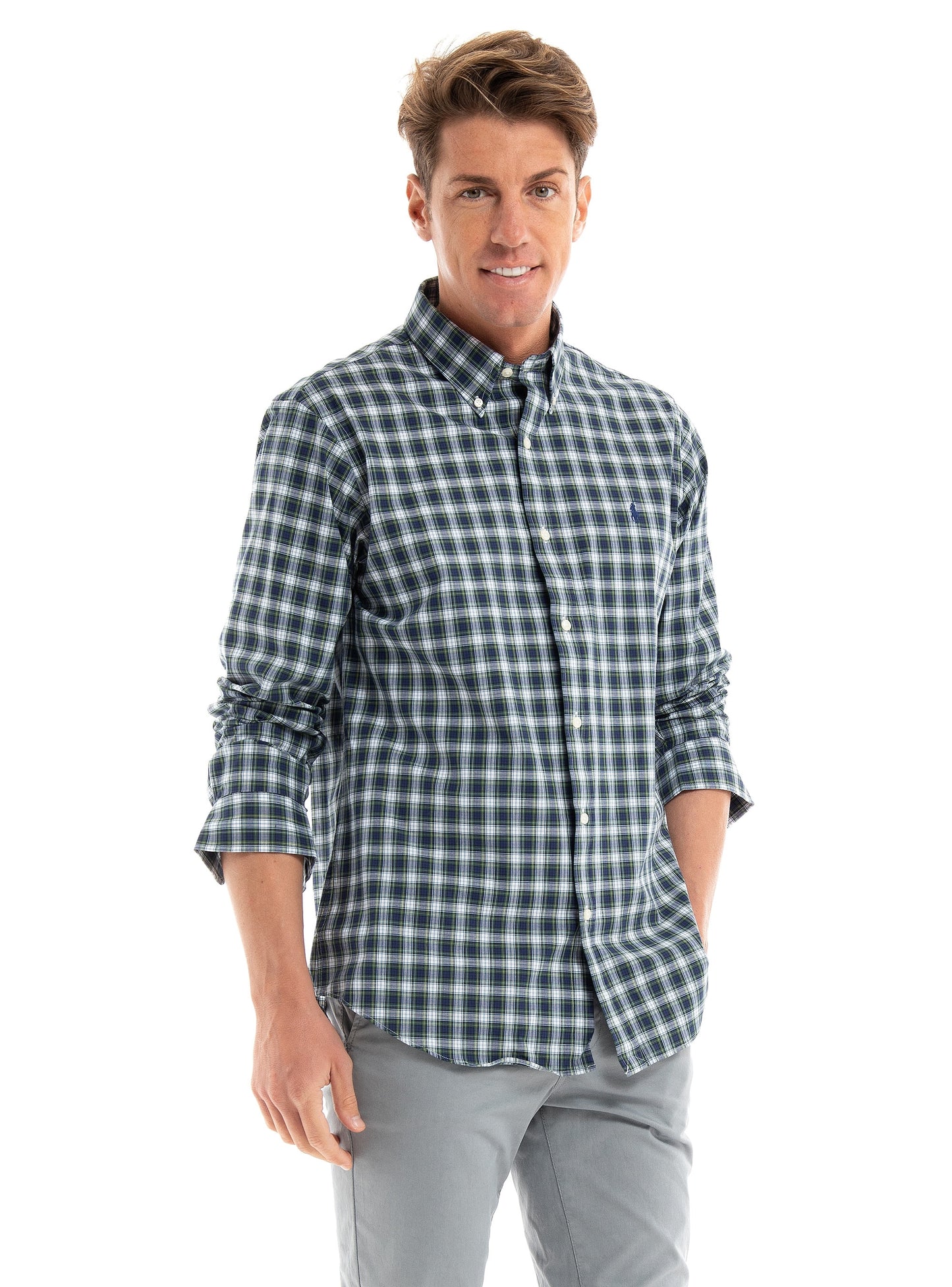 CAMISA CUSTOM FIT POPELINA STRETCH A CUADROS
