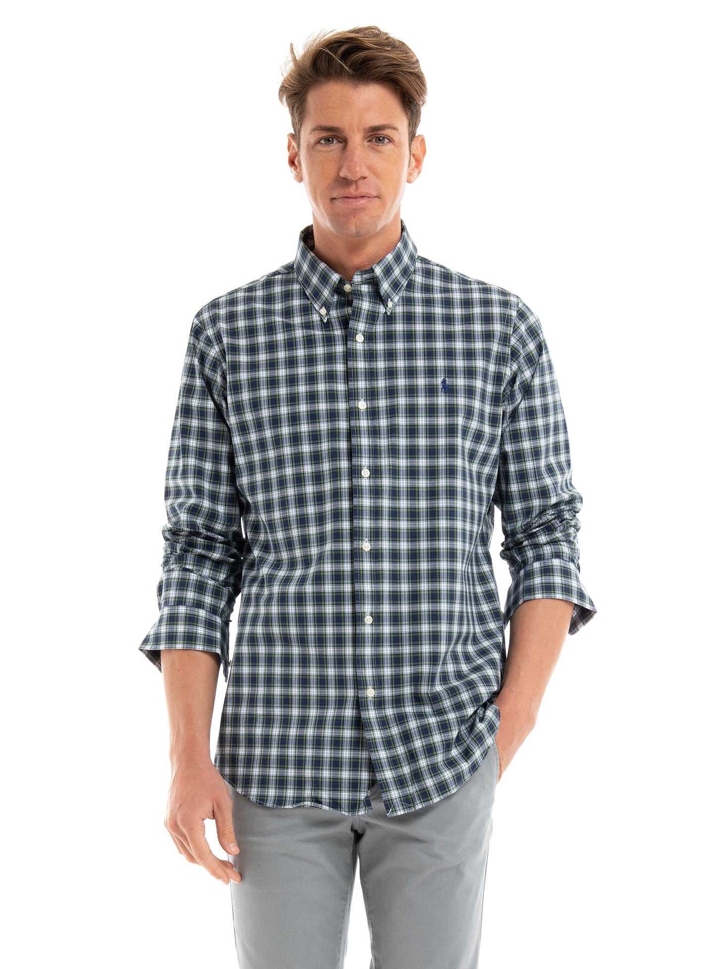 CAMISA CUSTOM FIT POPELINA STRETCH A CUADROS