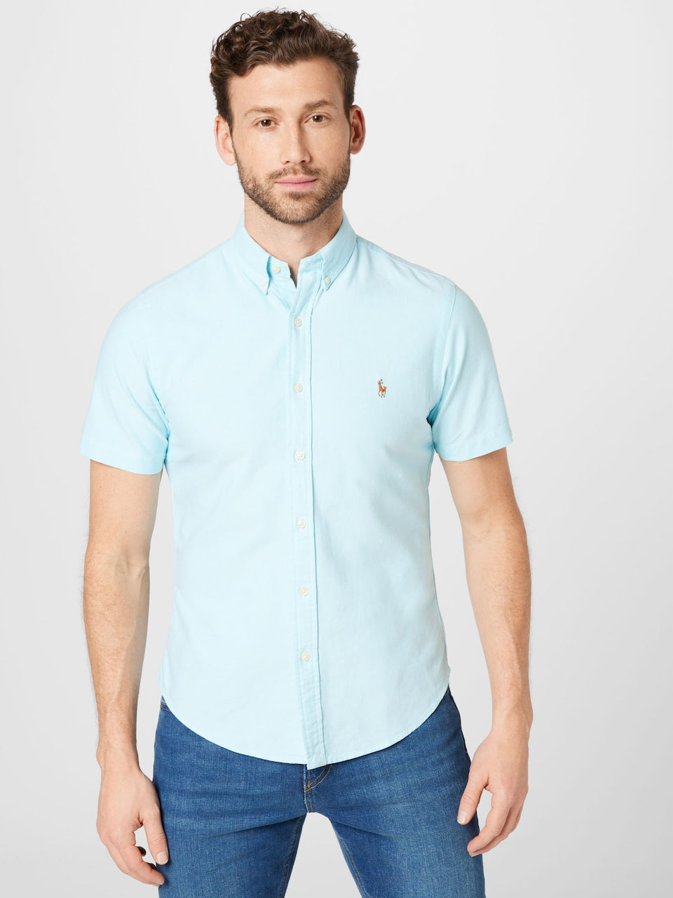 CAMISA CUSTOM FIT M/C PONY MULTI AEGEAN