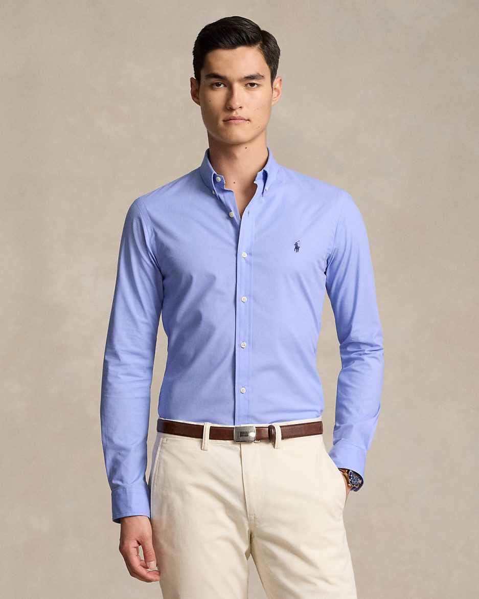 CAMISA CUSTOM FIT EN POPELINA STRETCH AZUL