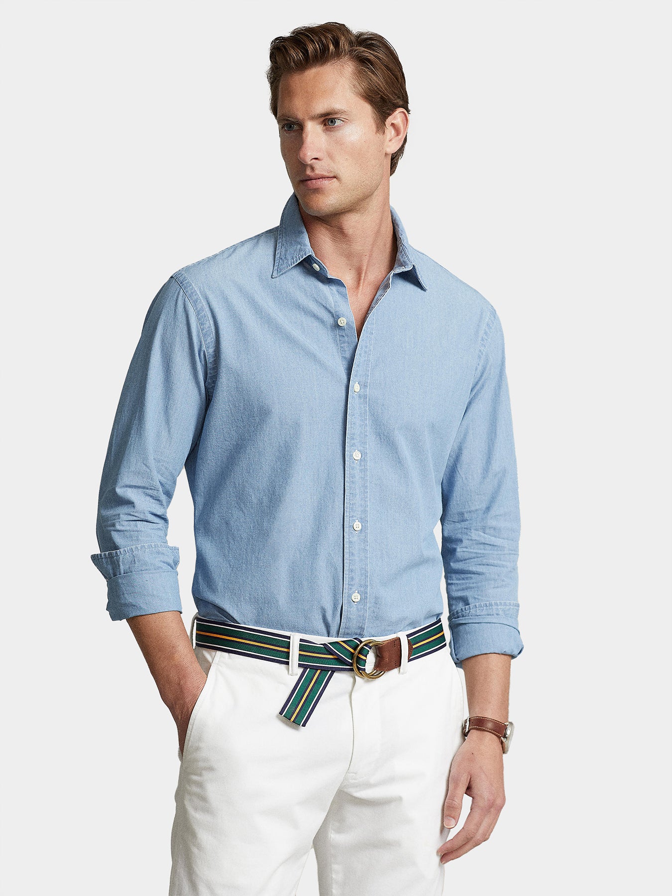 CAMISA CUSTOM FIT ALGODON AZUL