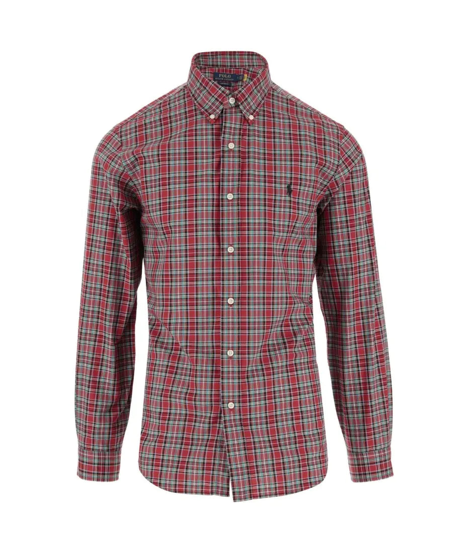 CAMISA CUSTOM FIT POPELINA STRECH CUADROS ROJO