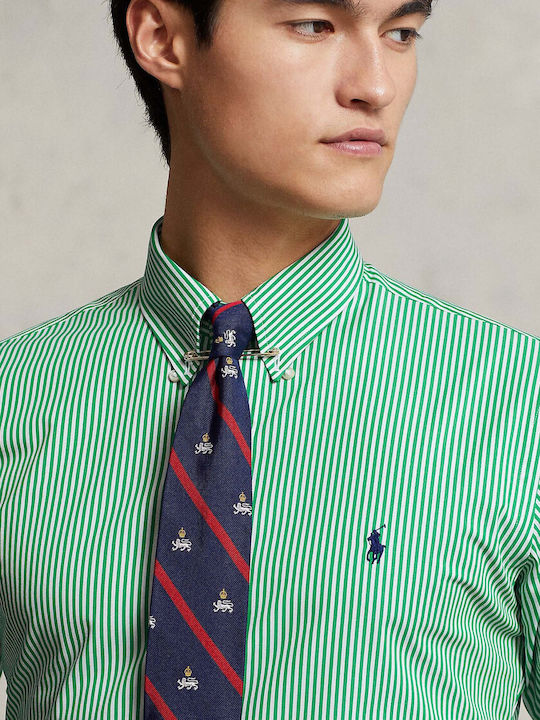 CAMISA CUSTOM FIT POPELINA STRETCH VERDE RAYAS