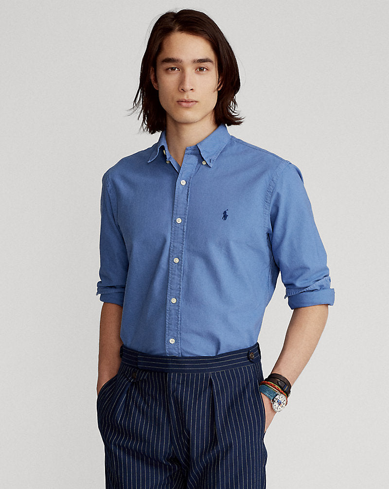 CAMISA OXFORD TEÑIDA EN PRENDA CUSTOM FIT AZUL