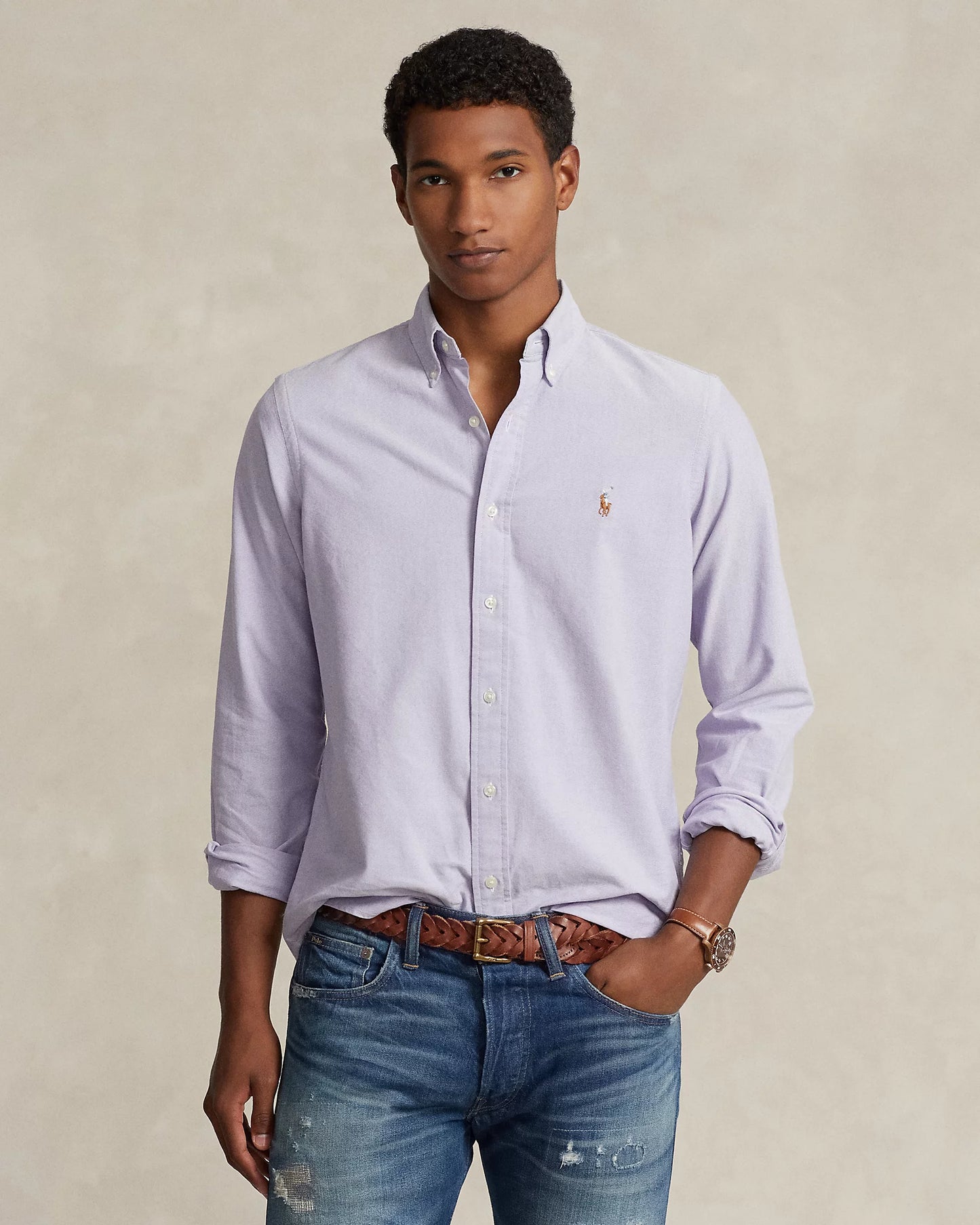 CAMISA CUSTOM FIT EN OXFORD LILA