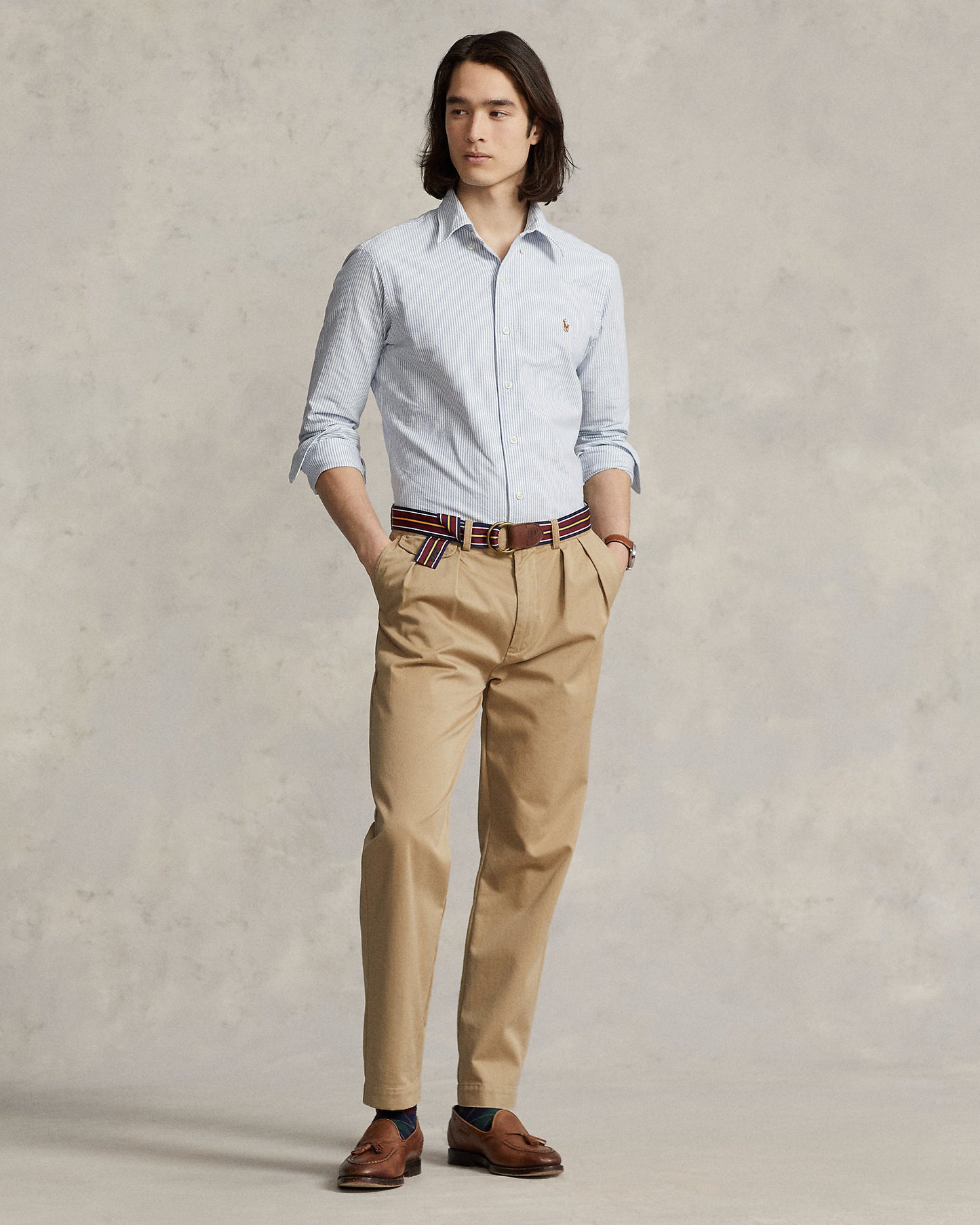 CAMISA CUSTOM FIT OXFORD RAYAS AZUL