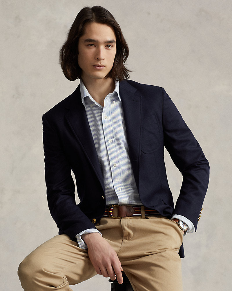 CAMISA CUSTOM FIT OXFORD RAYAS AZUL