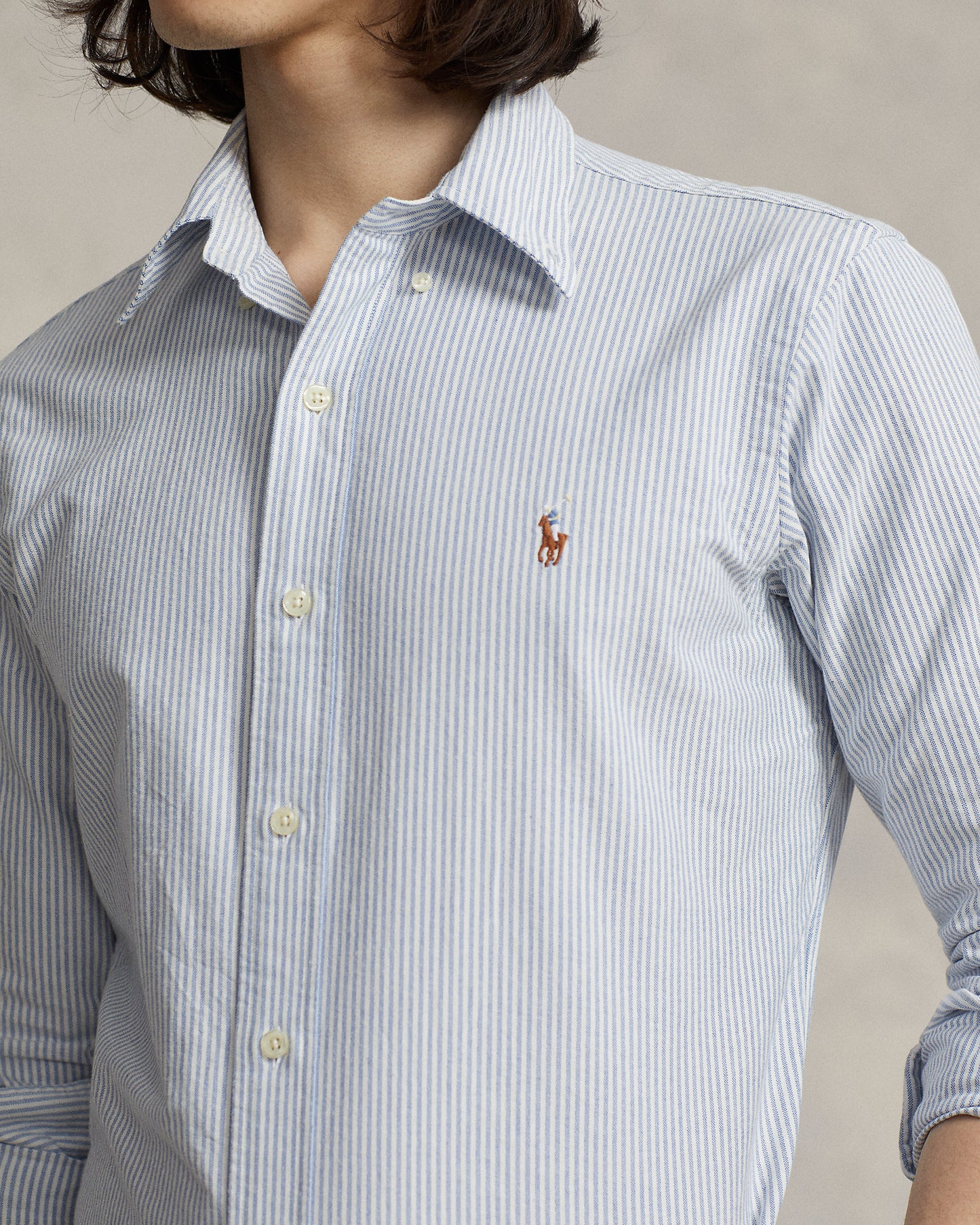 CAMISA CUSTOM FIT OXFORD RAYAS AZUL