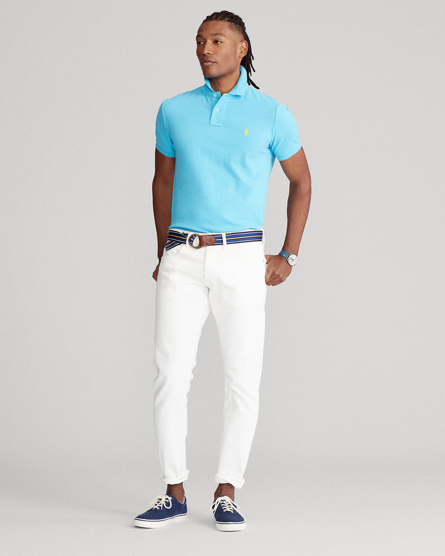 POLO DE PIQUE CUSTOM SLIM AQUA BLUE