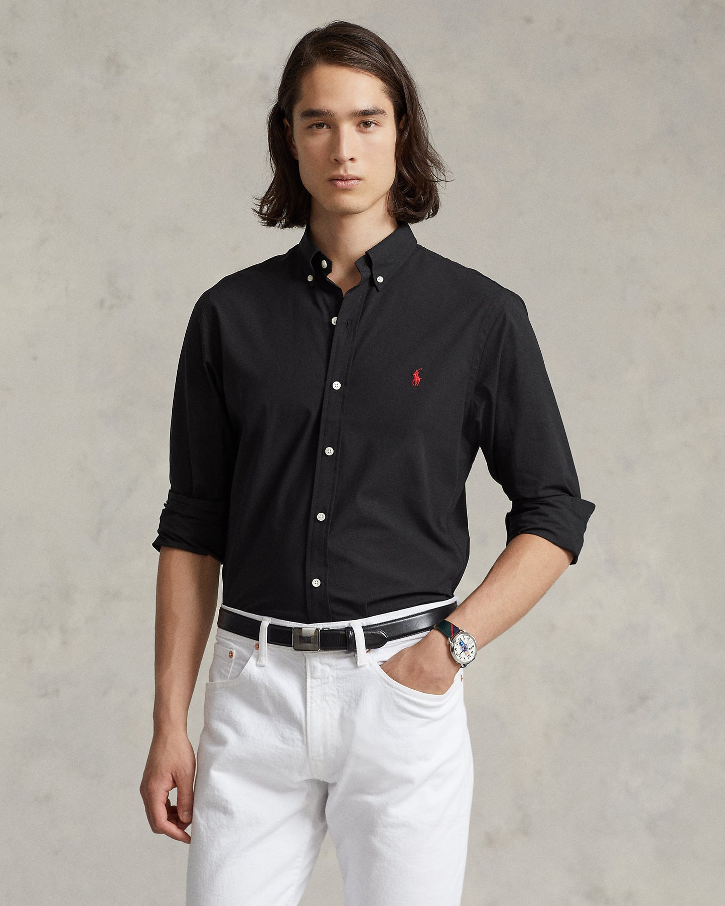CAMISA CUSTOM FIT POPELINA STRETCH NEGRO