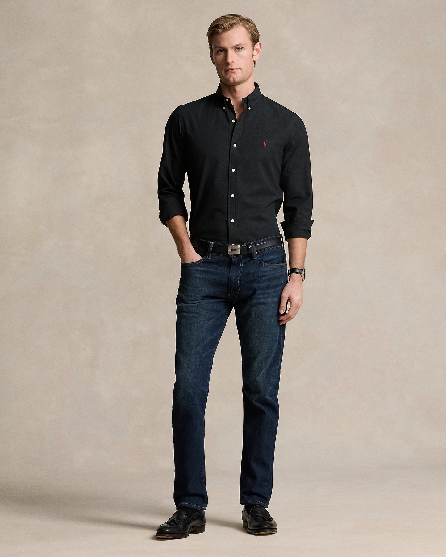CAMISA SLIM FIT EN POPELINA STRETCH NEGRA