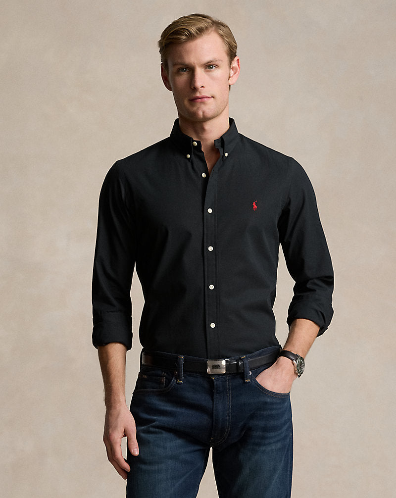CAMISA SLIM FIT EN POPELINA STRETCH NEGRA