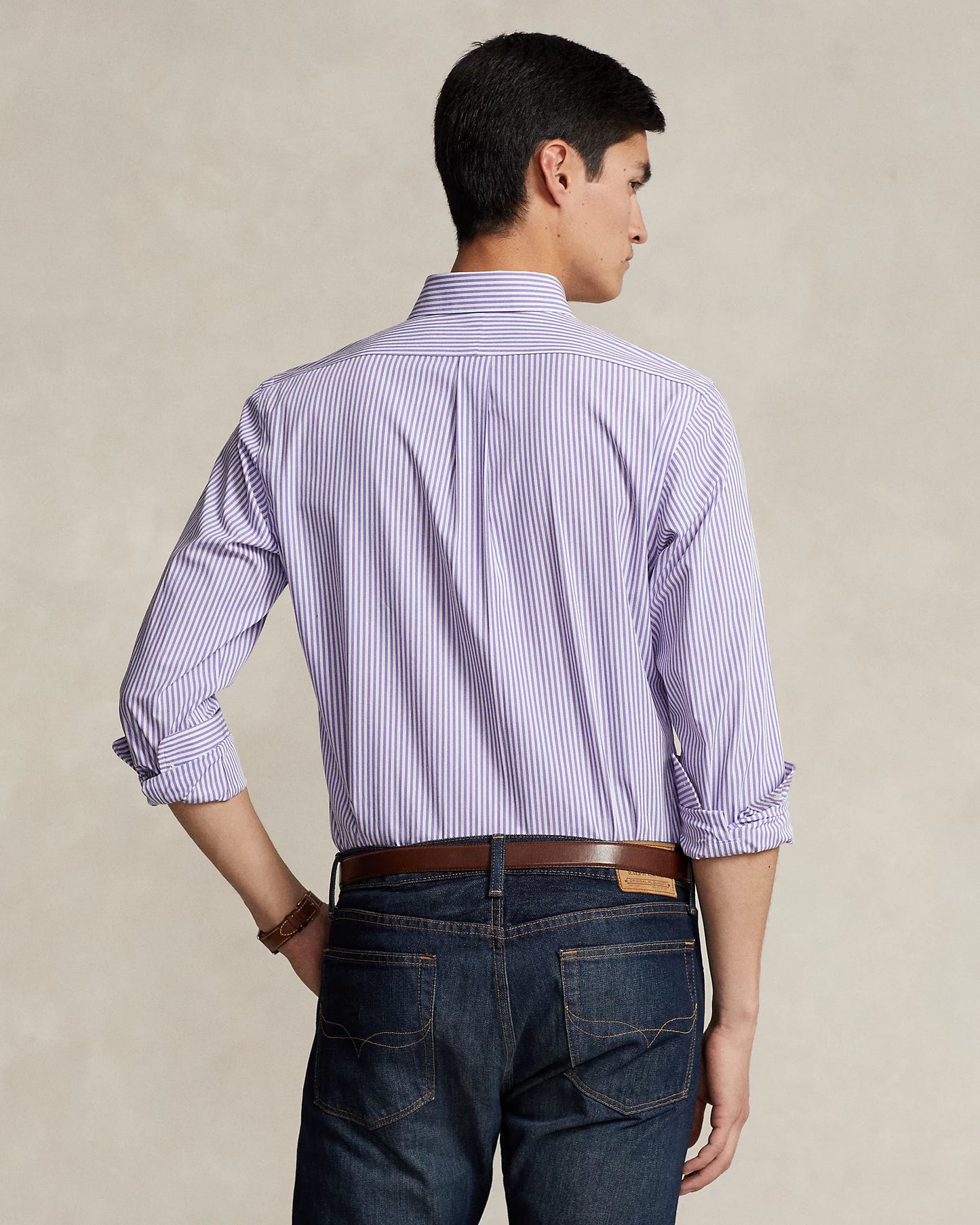CAMISA RALPH LAUREN POPELINA STRETCH RAYAS LILA