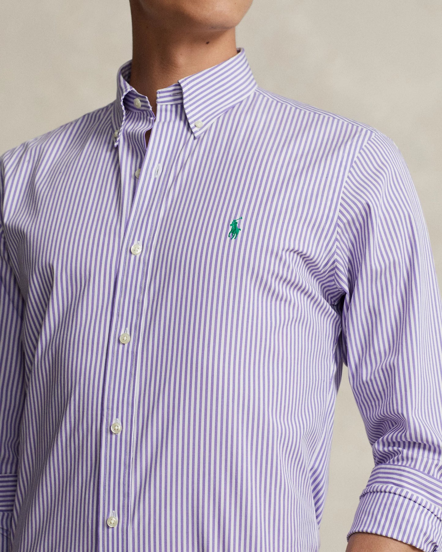 CAMISA RALPH LAUREN POPELINA STRETCH RAYAS LILA