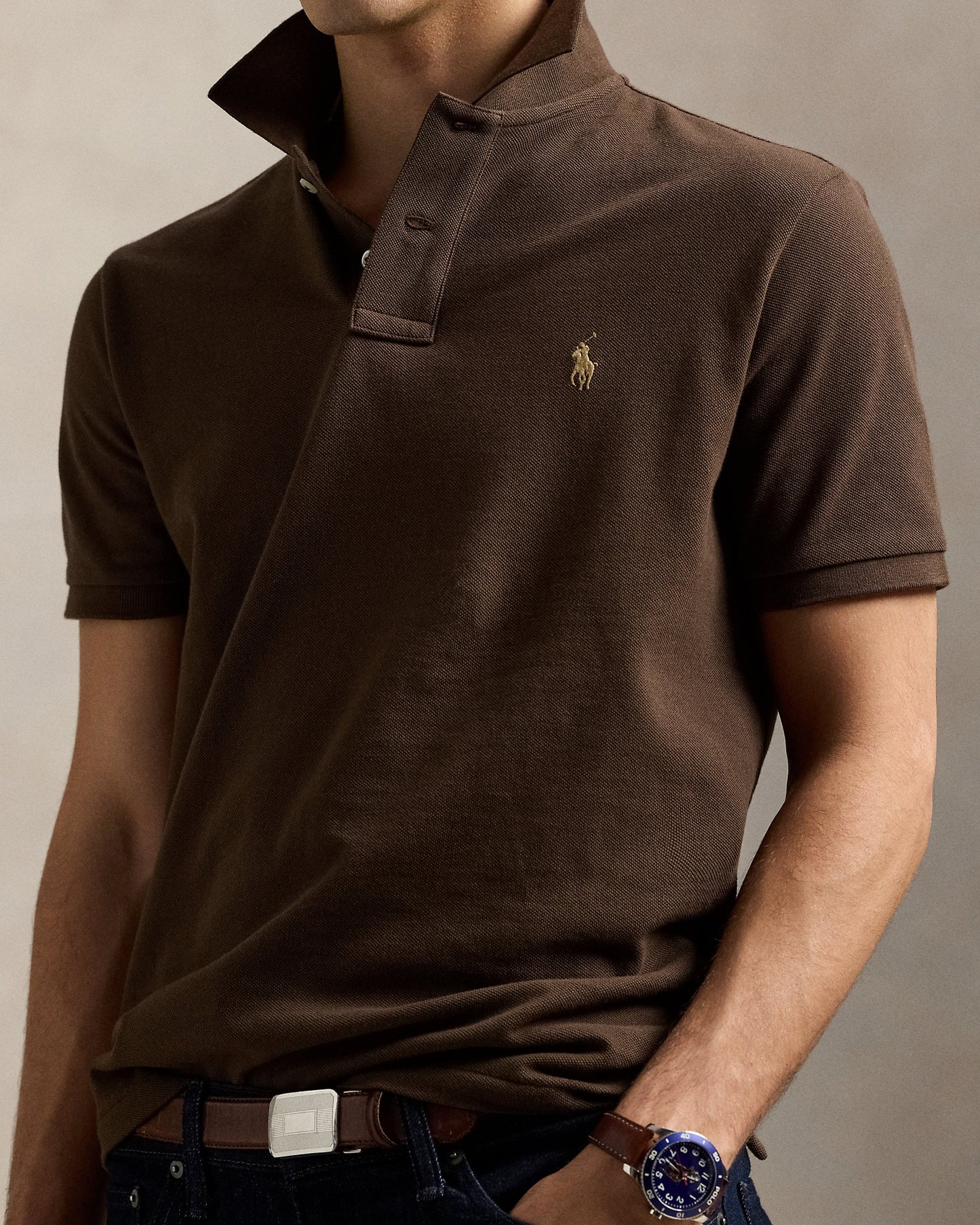 POLO DE PIQUE CUSTOM SLIM NUTMEG BROWN