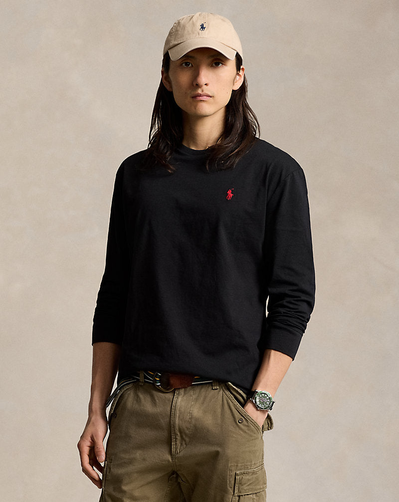 CAMISETA CLASSIC FIT MANGA LARGA DE ALGODON DE PUNTO POLO BLACK