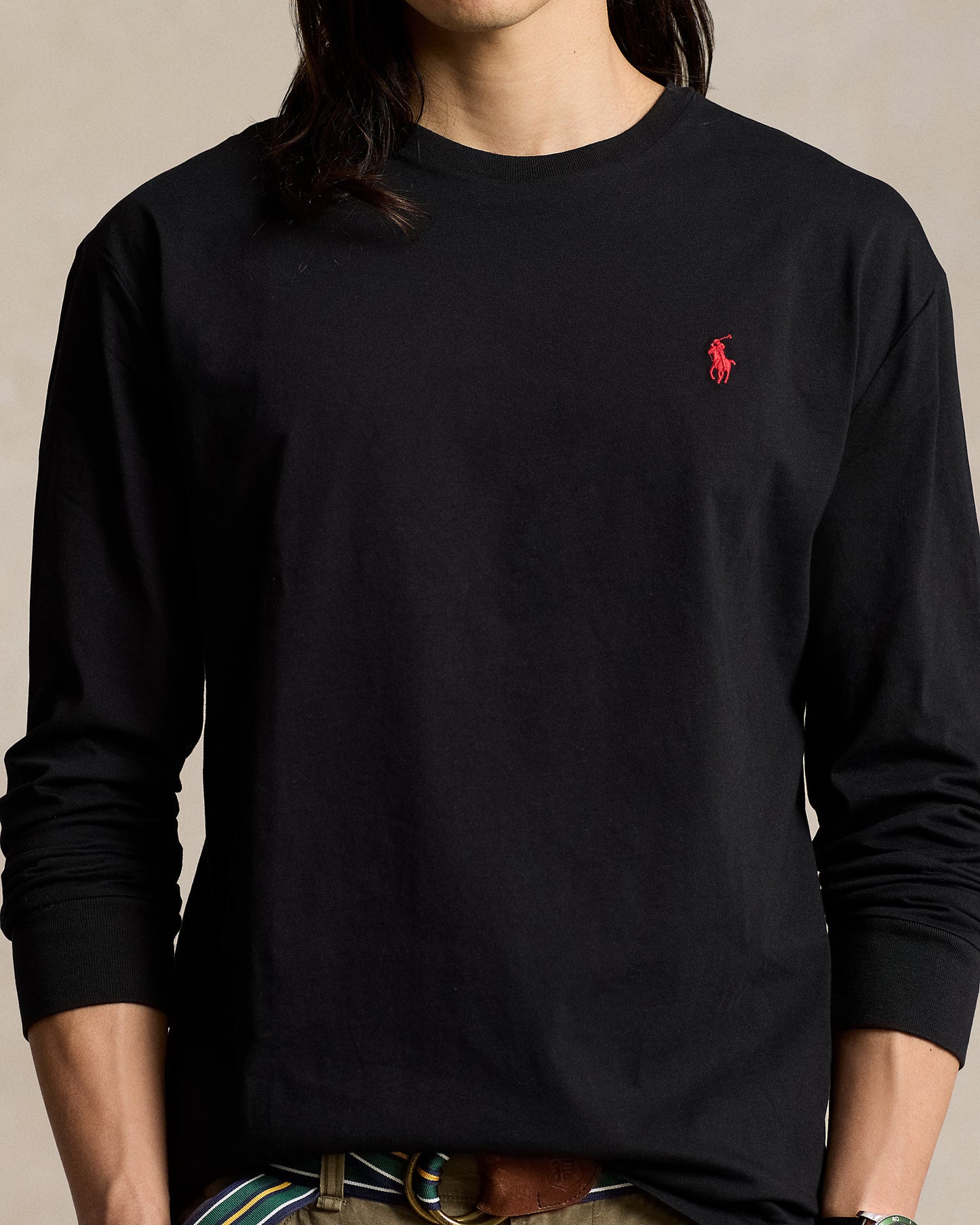 CAMISETA CLASSIC FIT MANGA LARGA DE ALGODON DE PUNTO POLO BLACK