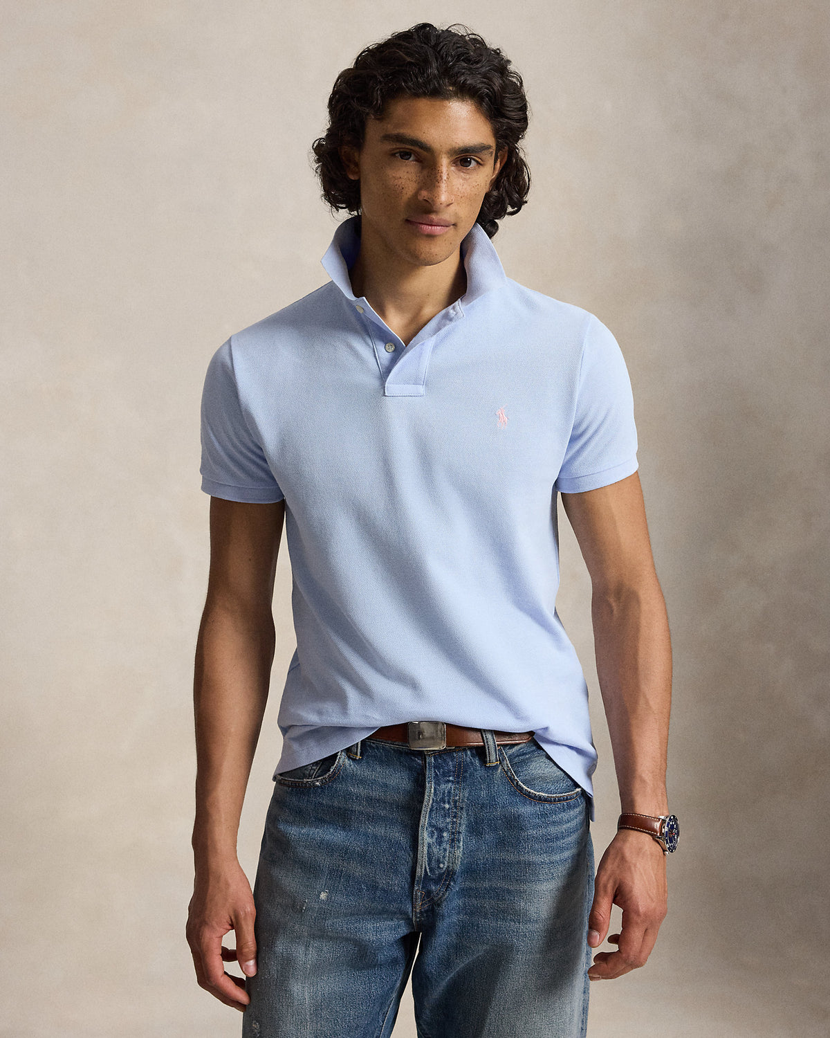POLO DE PIQUÉ CUSTOM SLIM FIT PEBBLE BLUE