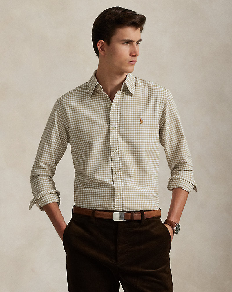 CAMISA CUSTOM FIT OXFORD GINGHAM COASTAL BEIGE