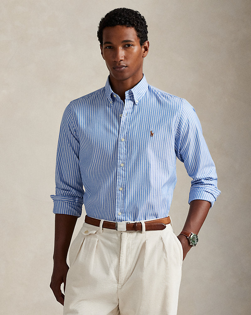CAMISA CUSTOM FIT DE POPELINA STRETCH BLUE WHITE