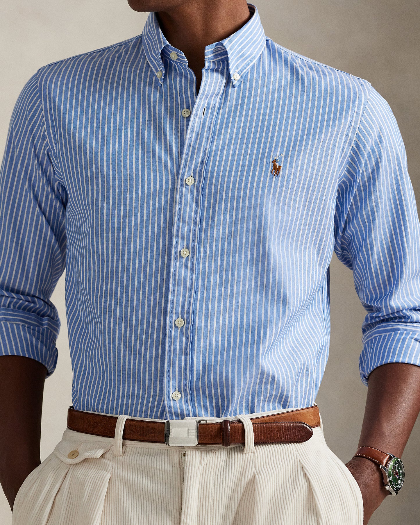 CAMISA CUSTOM FIT DE POPELINA STRETCH BLUE WHITE