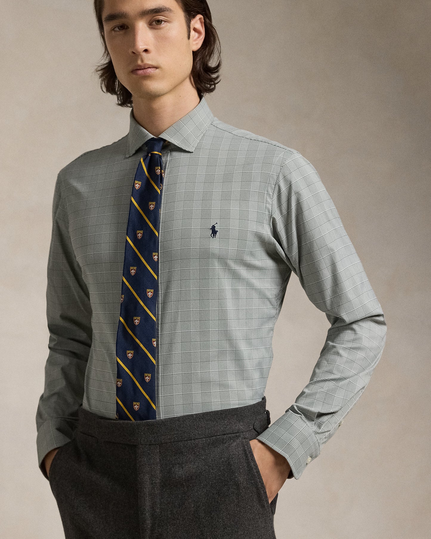 CUSTOM FIT PLAID PERFORMANCE TWILL SHIRT GRAY