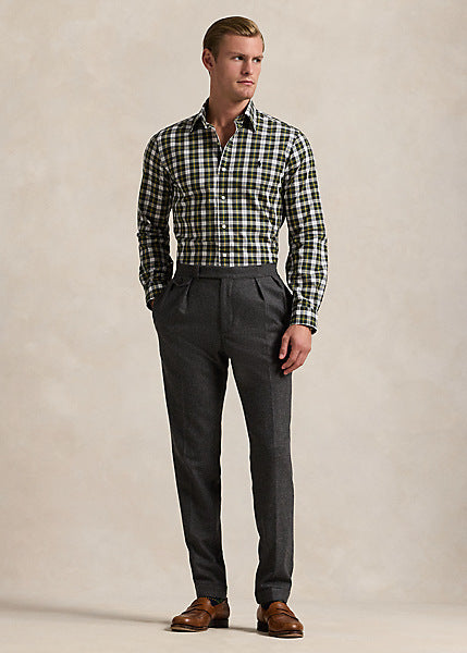 CAMISA CUSTOM FIT EN POPELINA STRETCH CUADROS VERDE