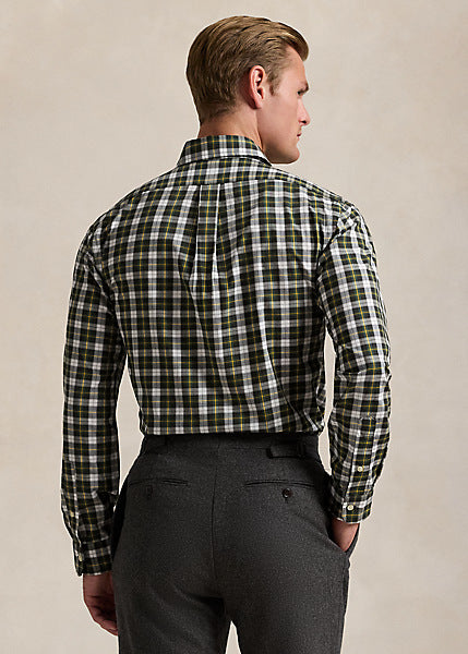CAMISA CUSTOM FIT EN POPELINA STRETCH CUADROS VERDE