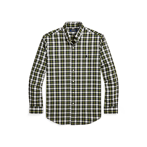 CAMISA CUSTOM FIT EN POPELINA STRETCH CUADROS VERDE