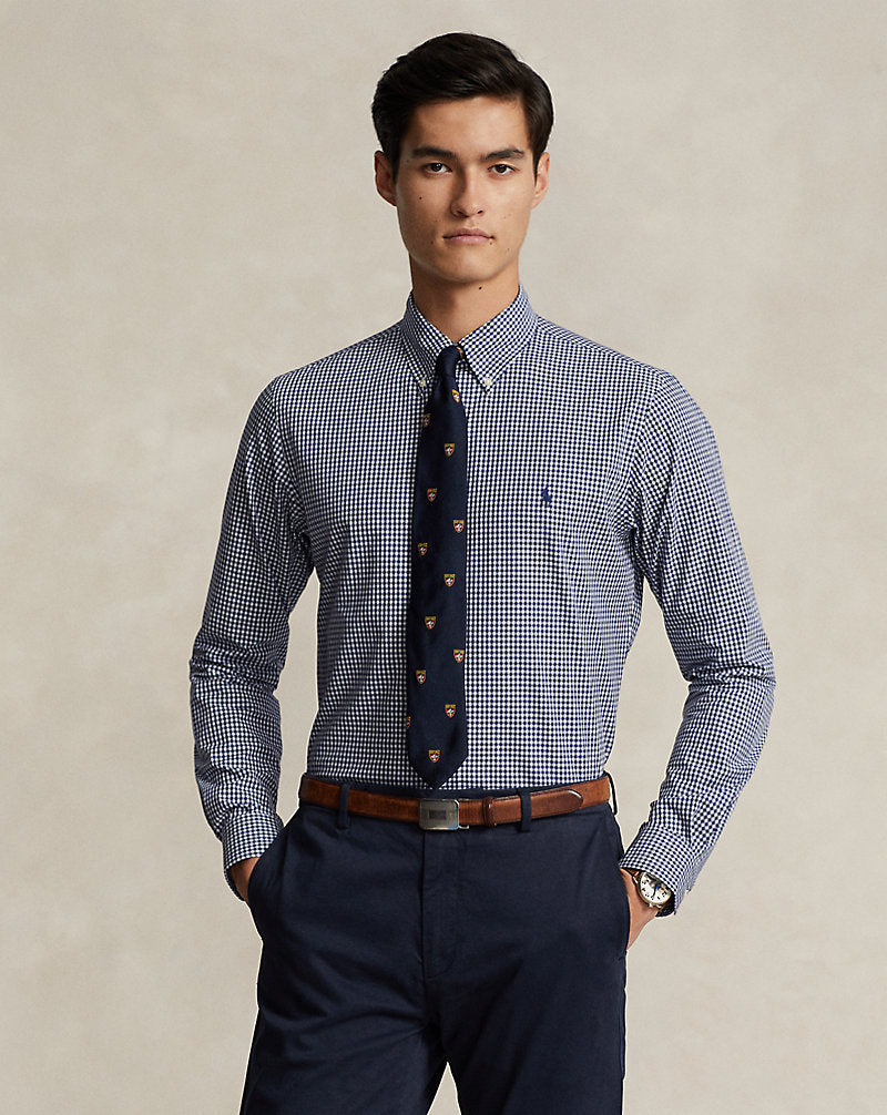 CAMISA EN POPELINA STRETCH CUADROS NAVY
