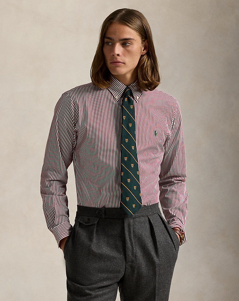 CAMISA EN POPELINA STRETCH A RAYAS VINO