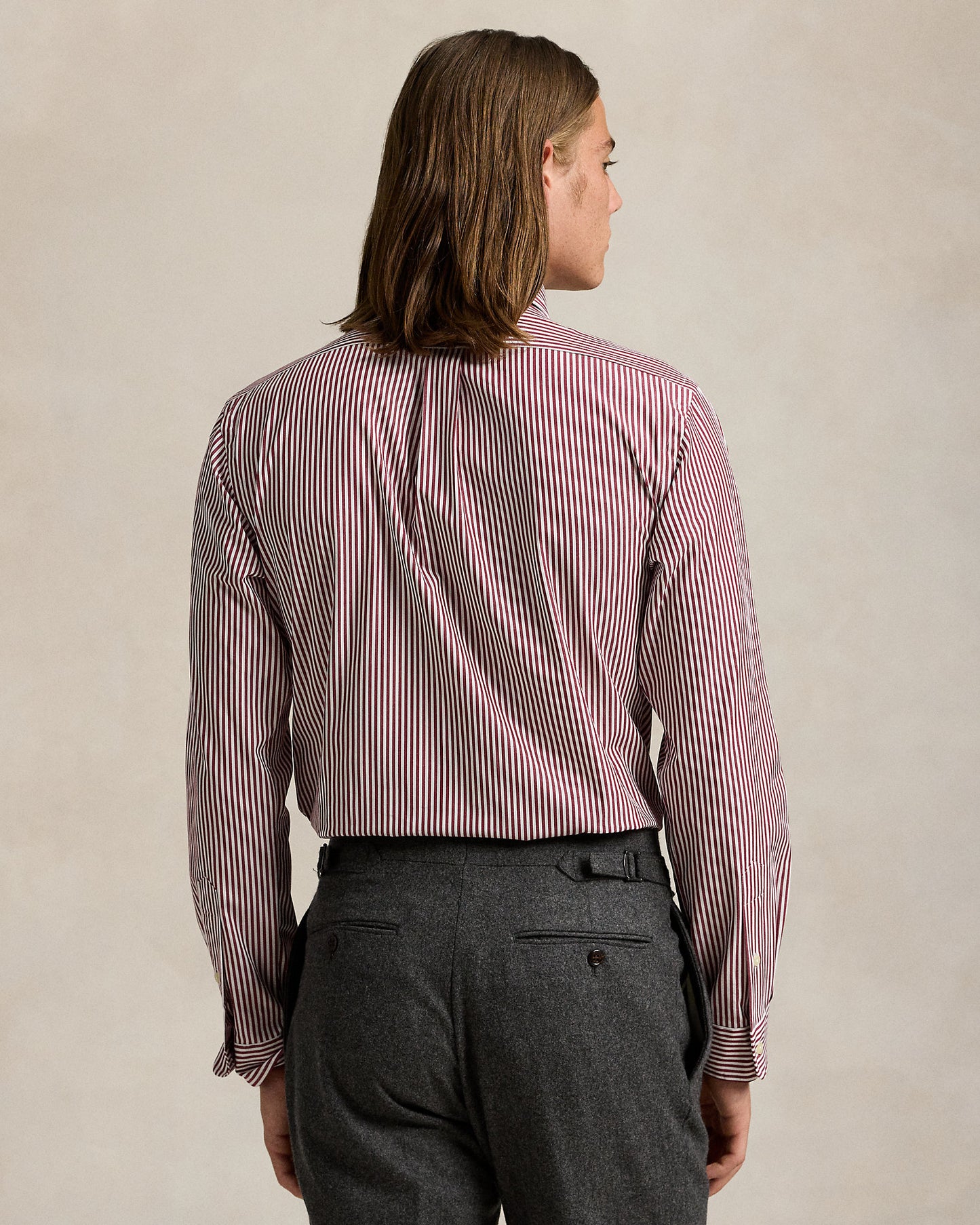CAMISA EN POPELINA STRETCH A RAYAS VINO