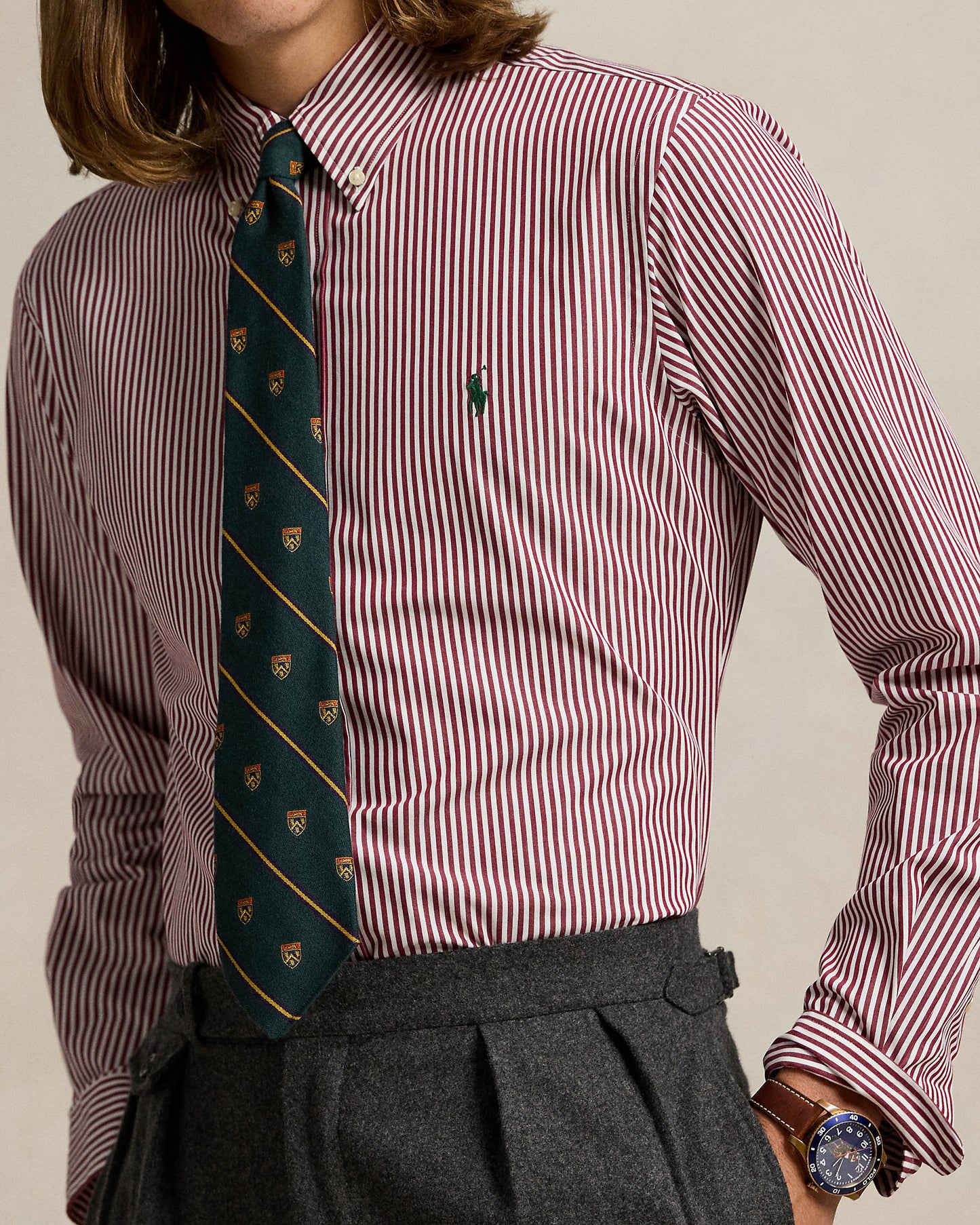 CAMISA EN POPELINA STRETCH A RAYAS VINO