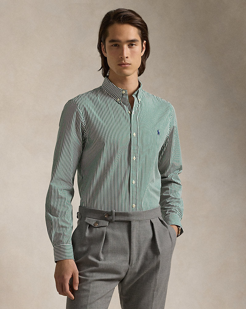 CAMISA CUSTOM FIT POPELINA STRETCH RAYAS VERDE