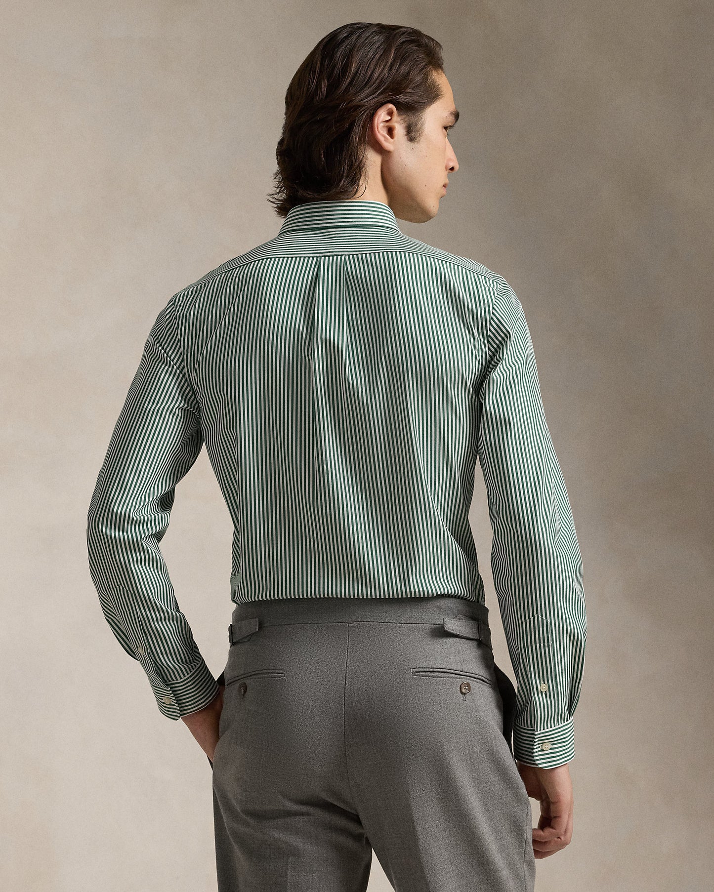 CAMISA CUSTOM FIT POPELINA STRETCH RAYAS VERDE