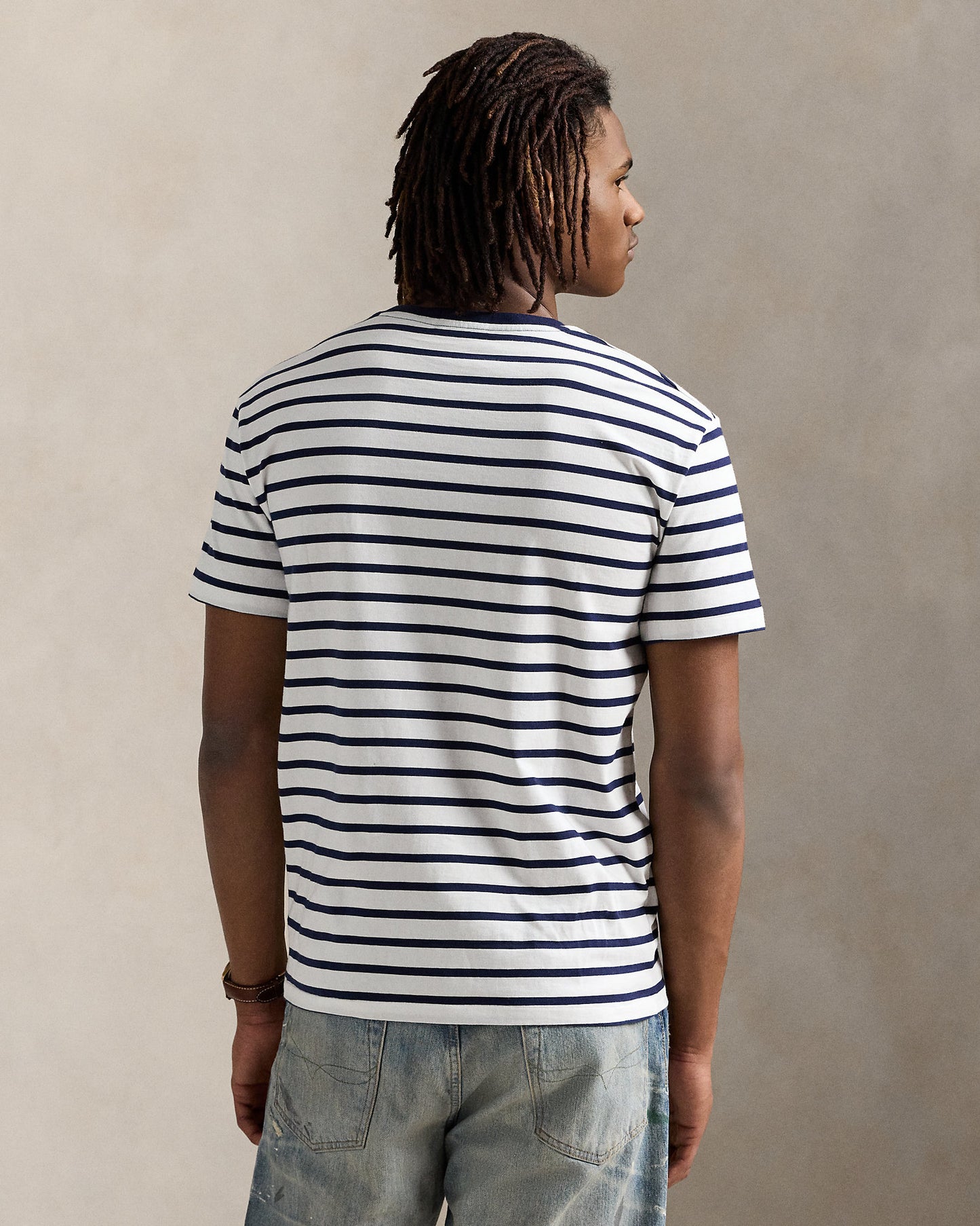 CAMISETA CLASSIC FIT DE ALGODON DE PUNTO A RAYAS NAVY