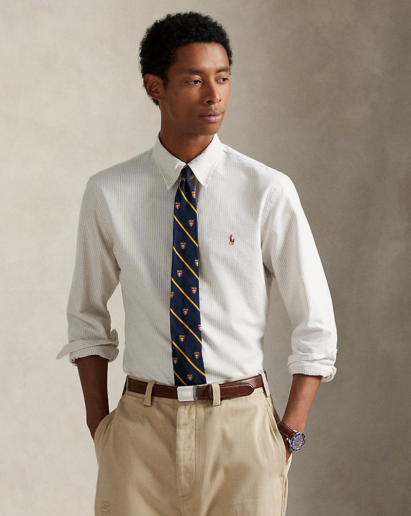 CAMISA CUSTOM FIT COASTAL EN OXFORD BEIGE STRIPED