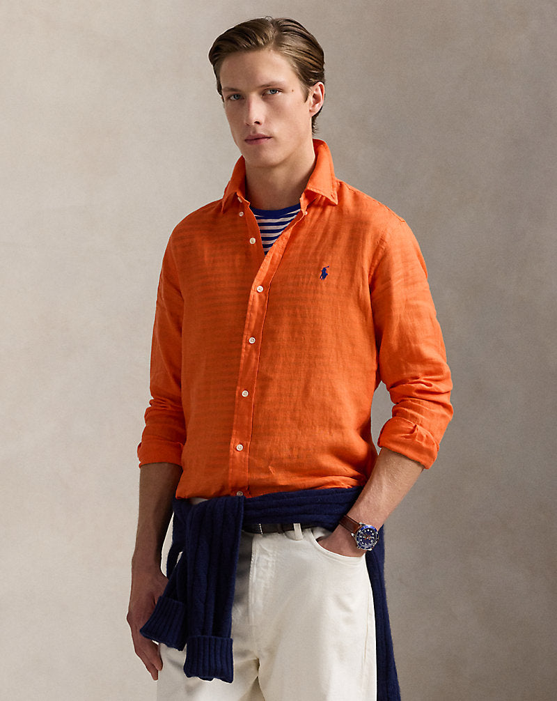 CAMISA CUSTOM FIT DE LINO NARANJA