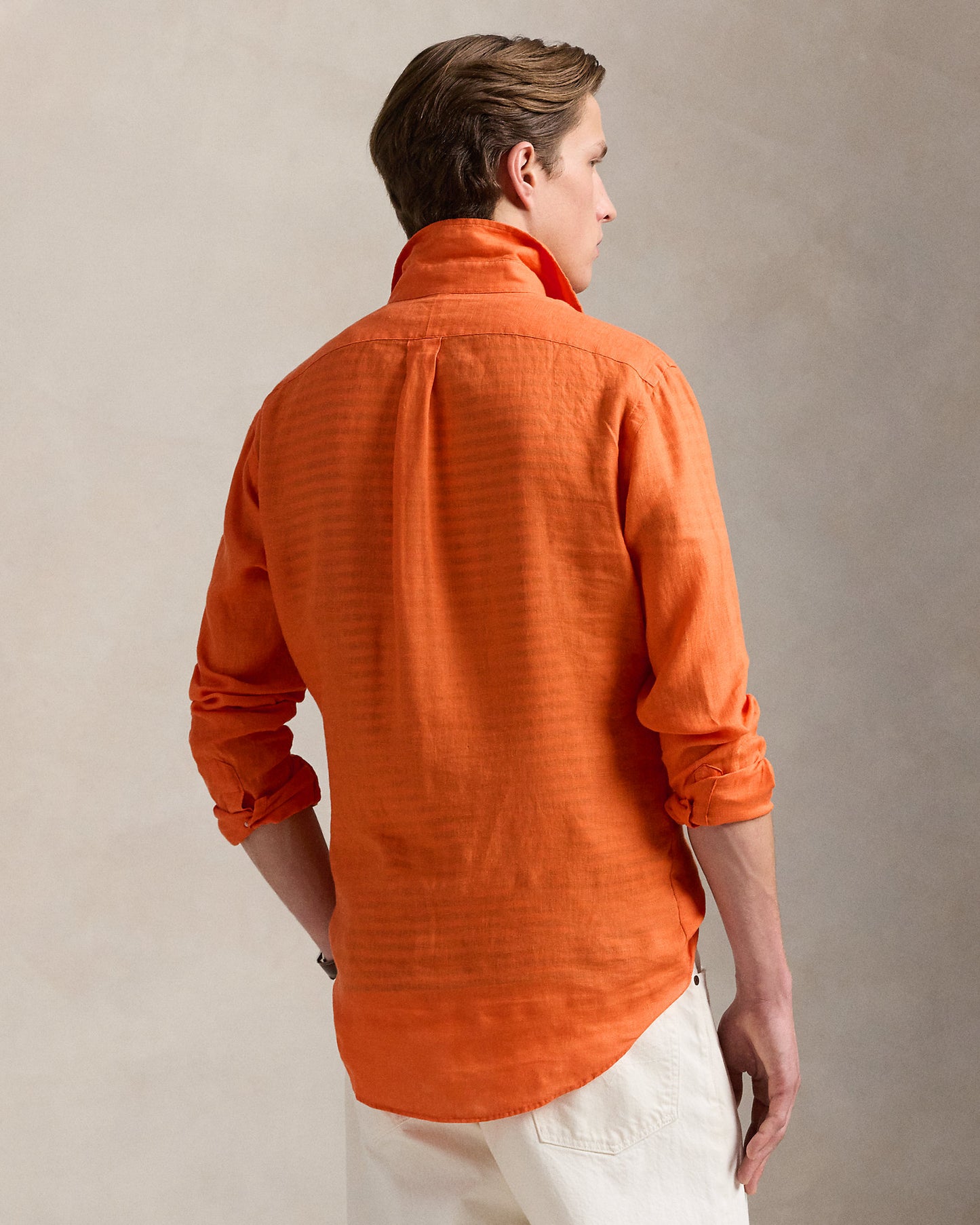 CAMISA CUSTOM FIT DE LINO NARANJA