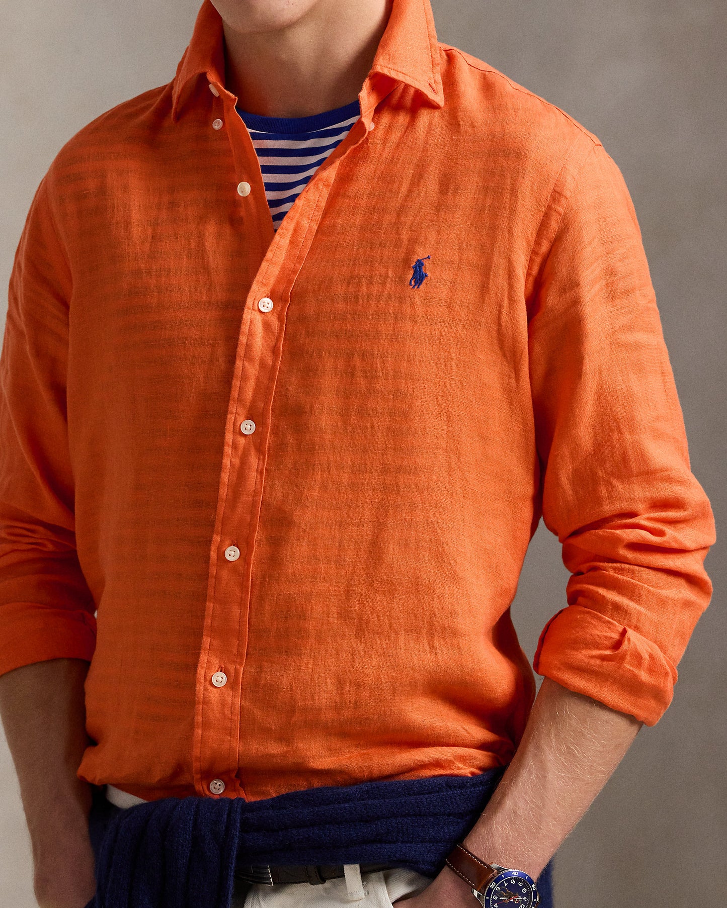CAMISA CUSTOM FIT DE LINO NARANJA