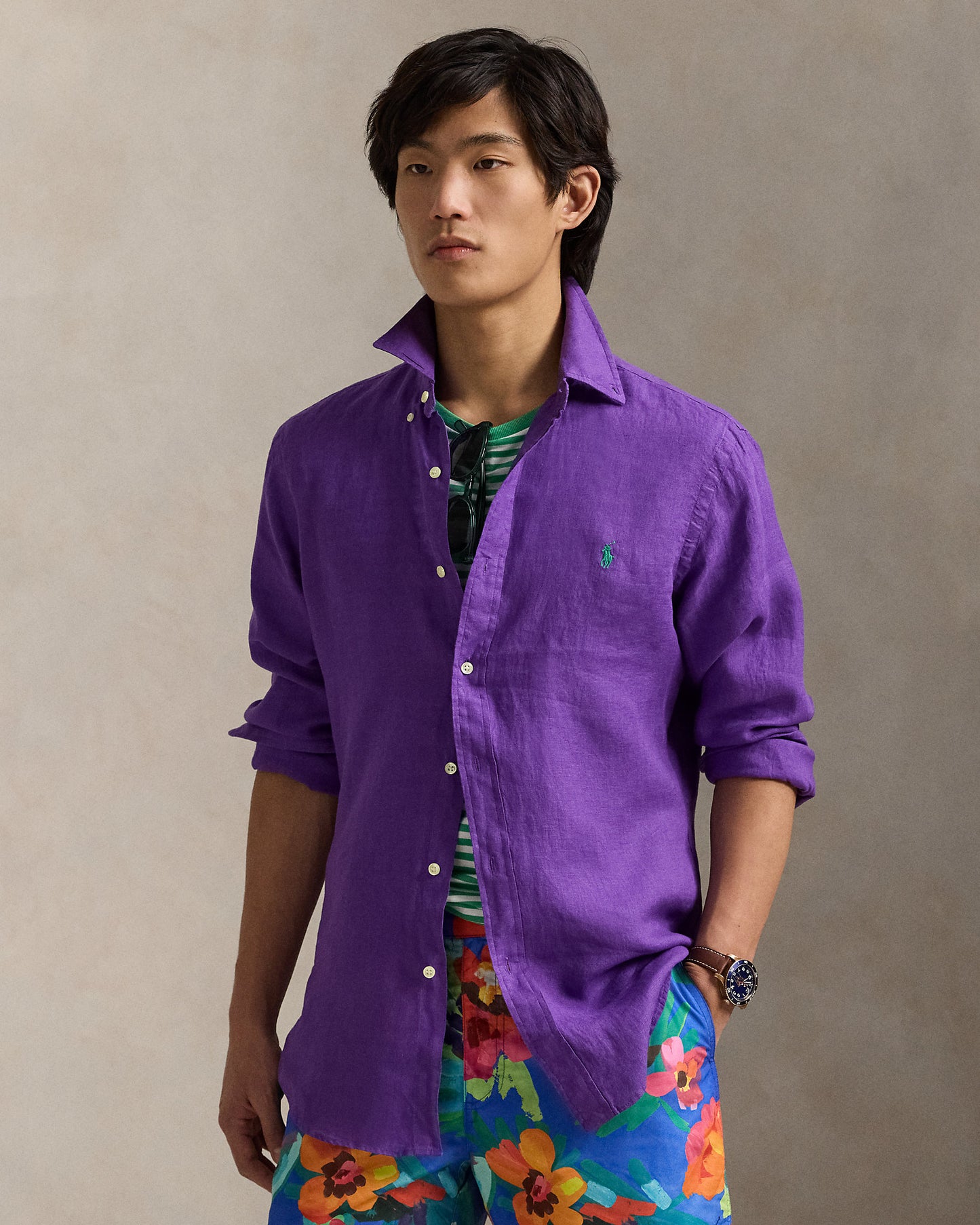 CAMISA CUSTOM FIT EN LINO LIGERO LINO DEEP PURPLE