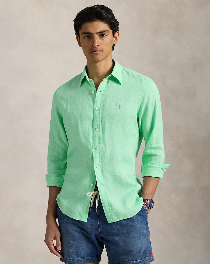 CAMISA CUSTOM FIT DE LINO AQUA VERDE