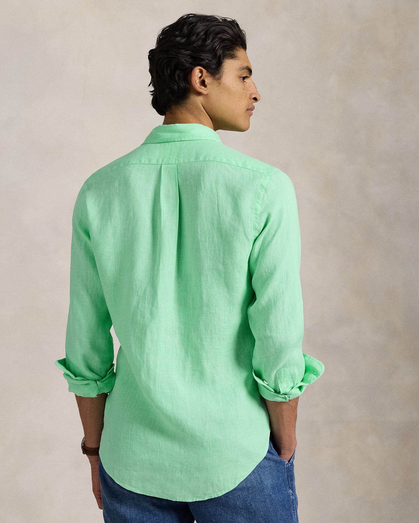 CAMISA CUSTOM FIT DE LINO AQUA VERDE