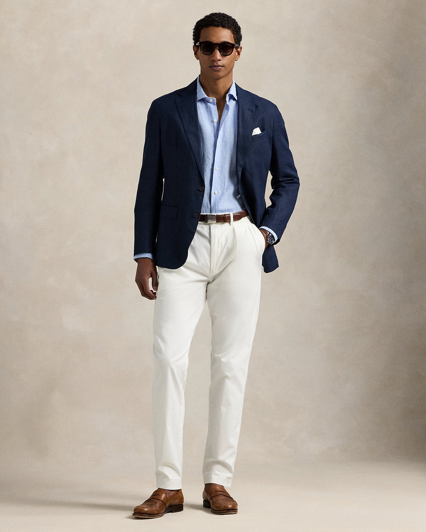 CAMISA CUSTOM FIT DE LINO CABANNA BLUE WHITE