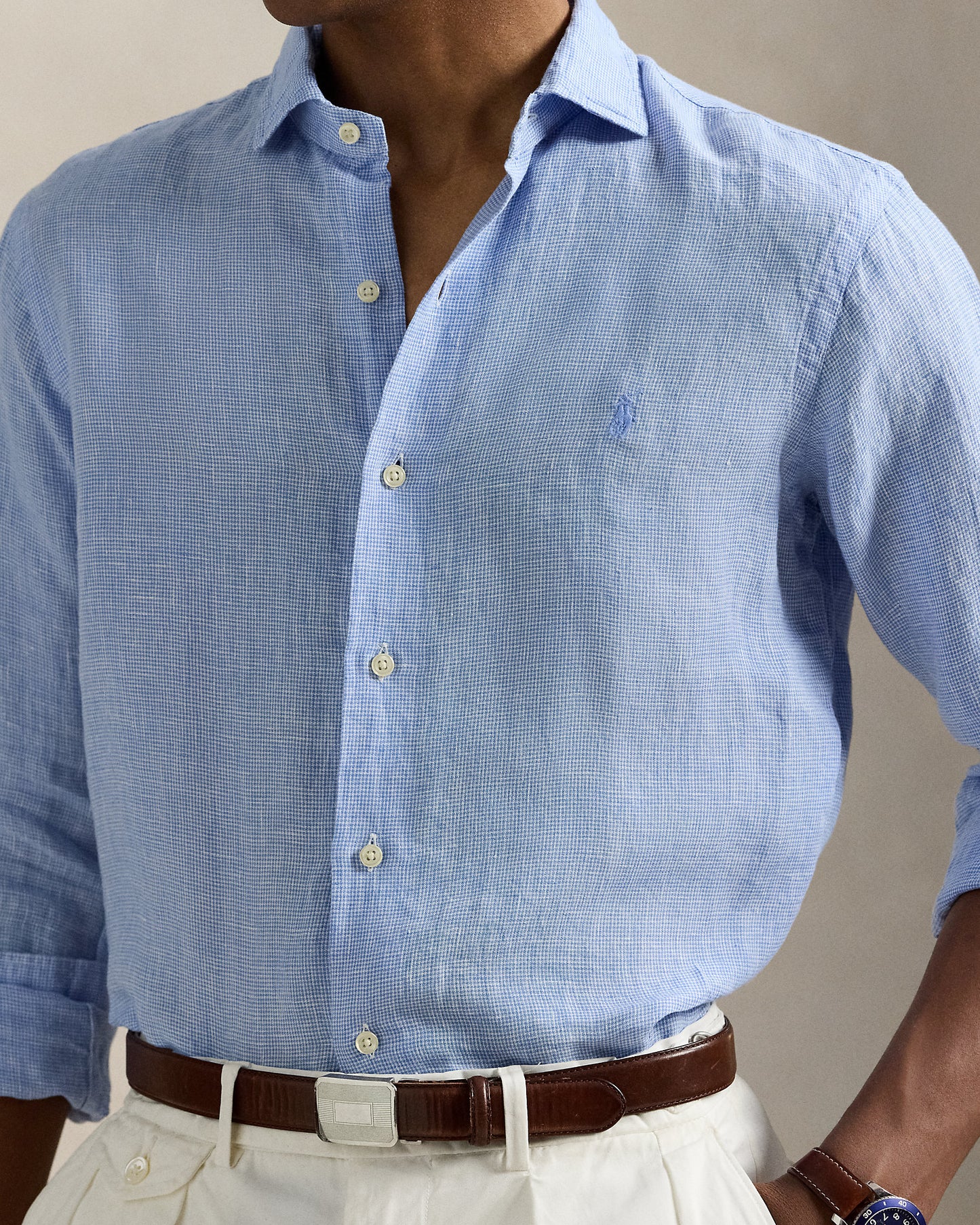 CAMISA CUSTOM FIT DE LINO CABANNA BLUE WHITE