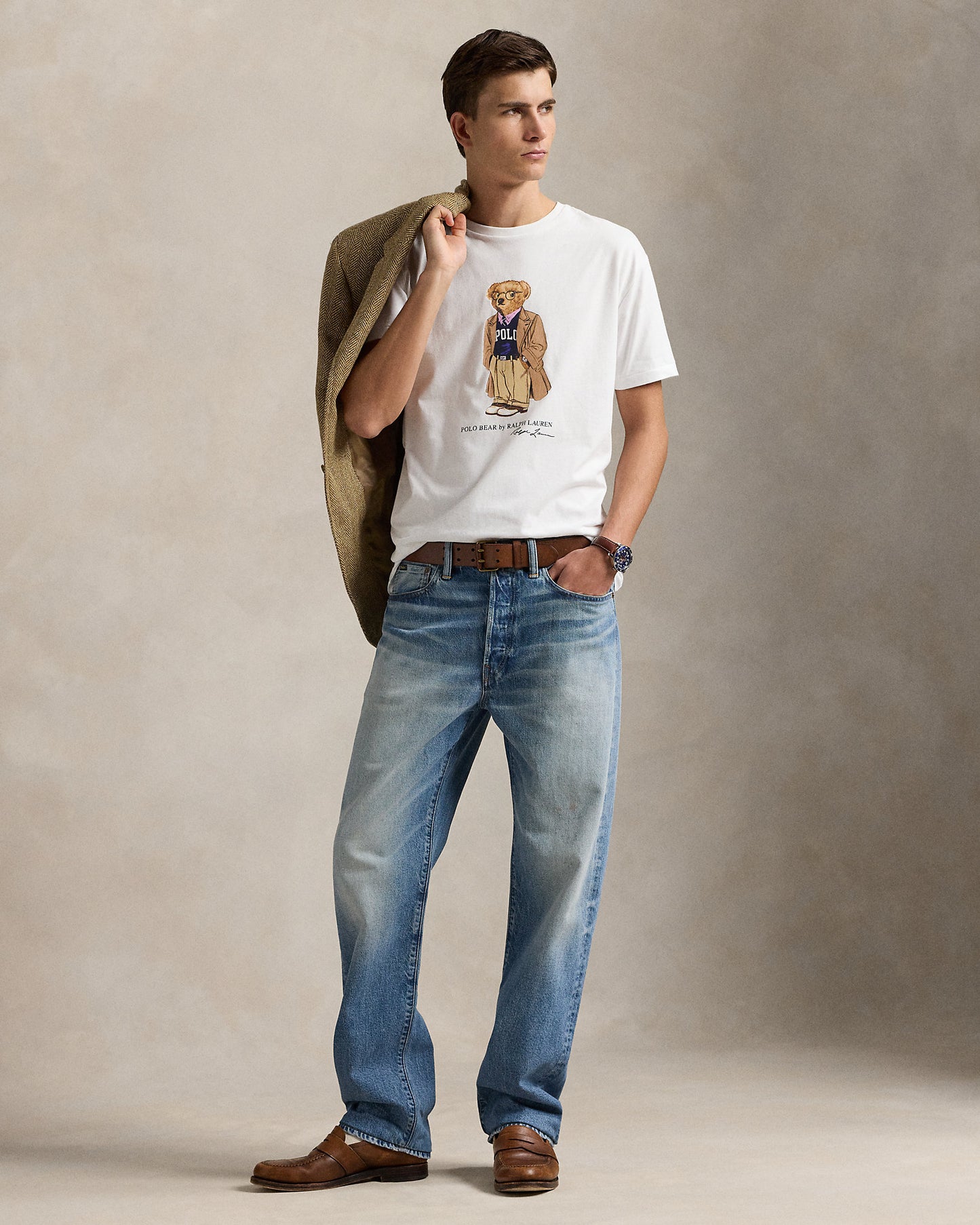 CAMISETA CUSTOM SLIM FIT CON POLO BEAR HERITAGE WHITE