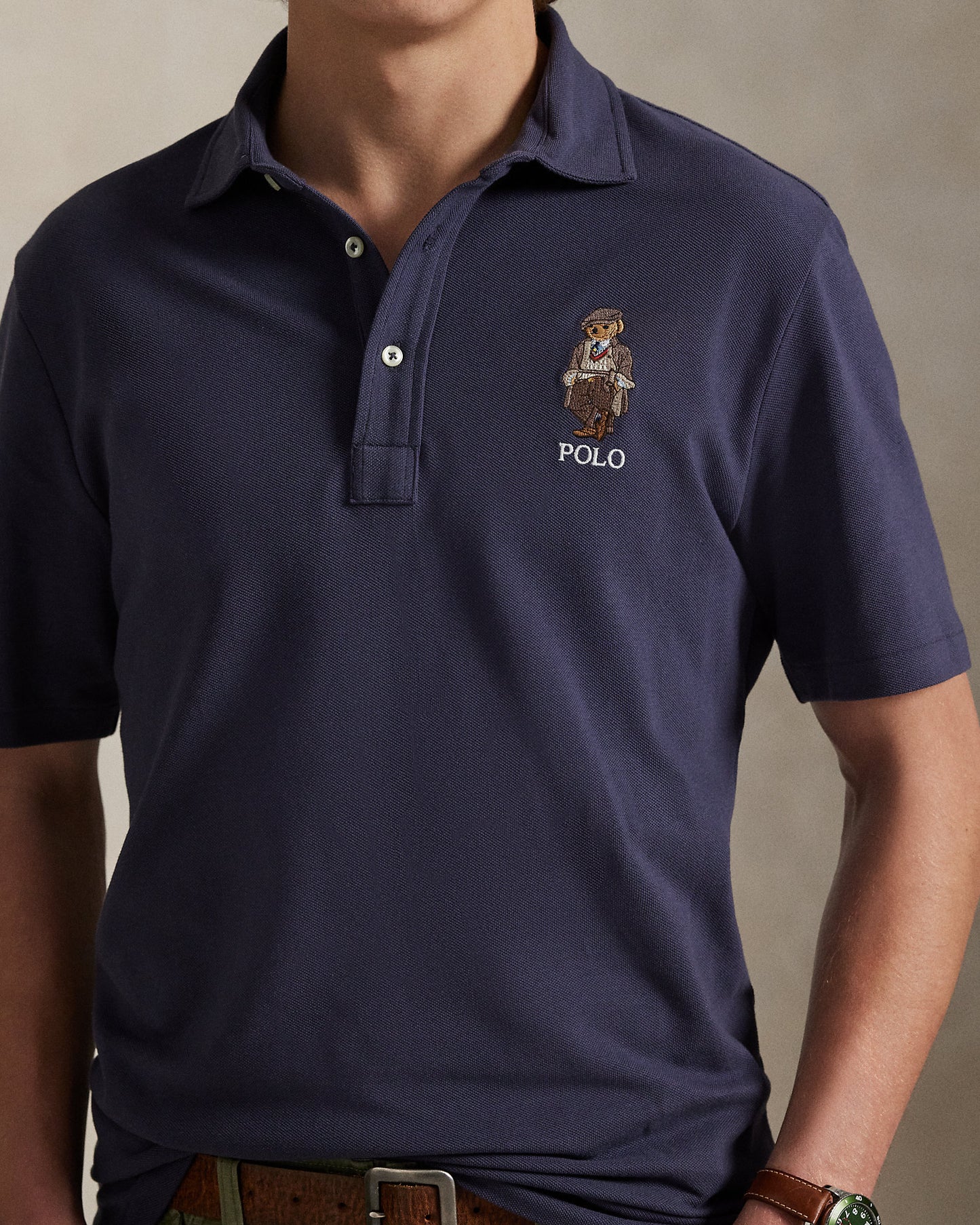 POLO DE PIQUE CUSTOM SLIM FIT CON POLO BEAR FADED BLUE