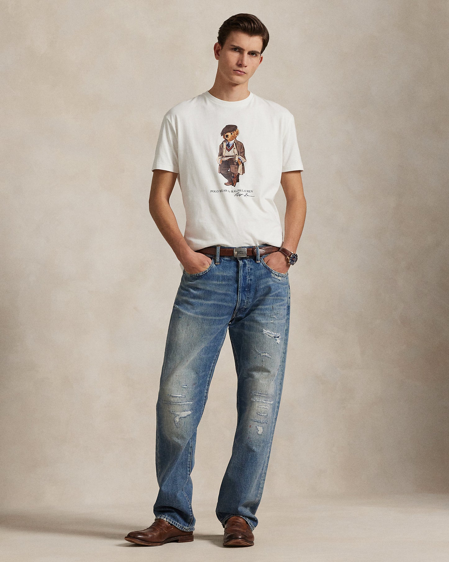 CAMISETA CUSTOM SLIM FIT CON HERITAGE BEAR WHITE
